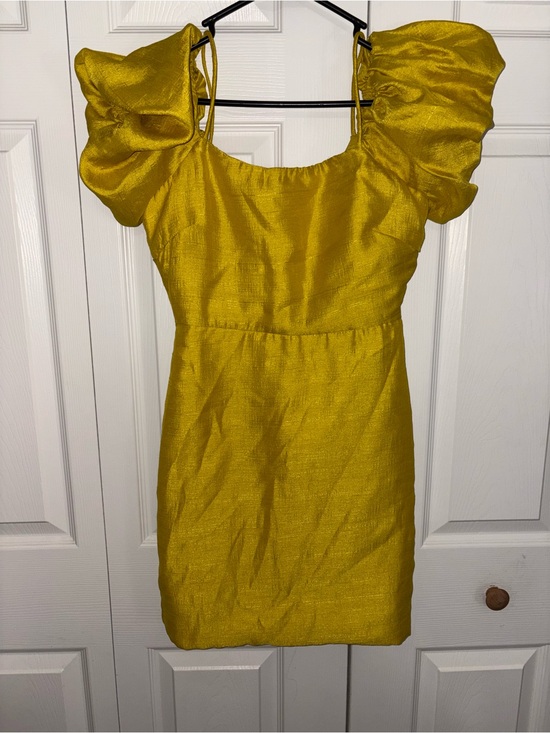 unsure Dresses & Skirts - Yellow Puff-Sleeve Mini Dress with Square Neckline